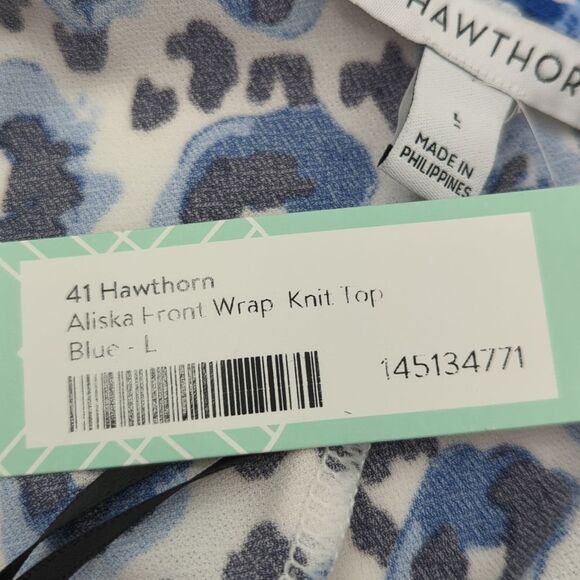 41 Hawthorn Blue and White Floral Wrap Sleeveless Blouse Top Size Large - Picture 5 of 8